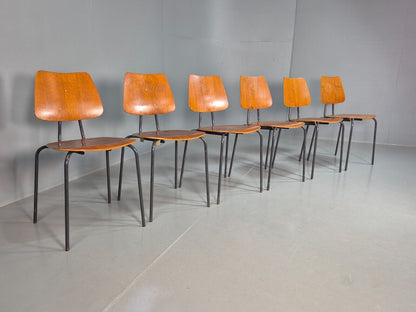 6 Vintage Danish Stacking Chairs Teak Plywood Steel Frame 1960 Retro EB8372 MSTA