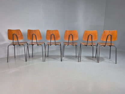 6 Vintage Danish Stacking Chairs Teak Plywood Steel Frame 1960 Retro EB8370 MSTA