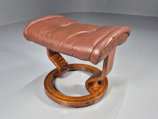 Vintage Norwegian Footstool Brown Leather Stressless Ekornes Retro EB8638 MFOO