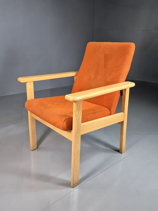 EB7344 Vintage Danish Elbow Chair Orange Wool Beech Frame 1980s Retro MNOR