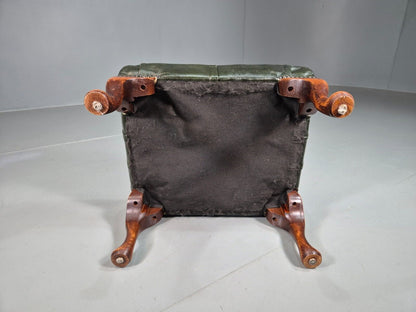 Vintage Footstool Green Leather Chesterfield Style Retro EB7597 MFOO