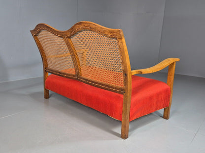 Vintage 2 Seat Sofa Red Seat Bergere Back Oak Frame Edwardian  EB7862 M2SS