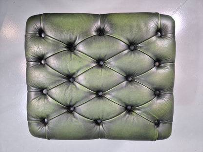 Vintage Footstool Green Leather Chesterfield Style Retro EB7597 MFOO