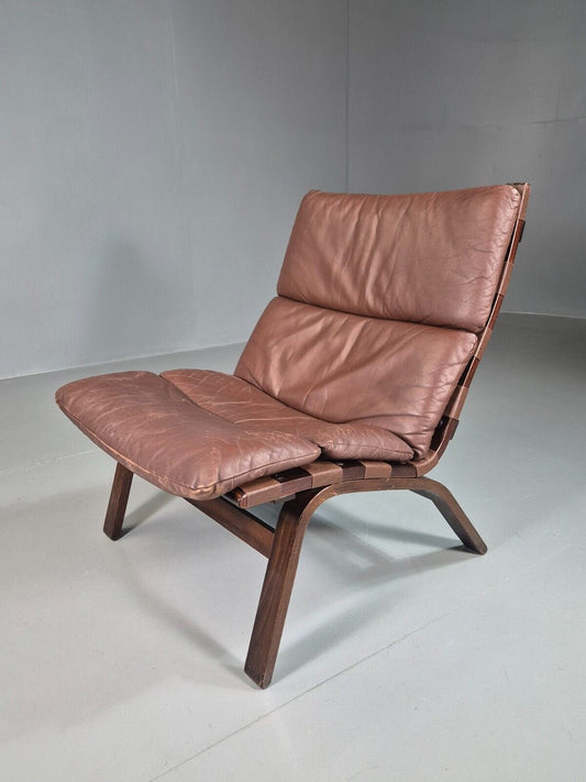 EB7573 Vintage Danish Lounge Chair Leather Bentwood Farstrup MCM RetroMNOR