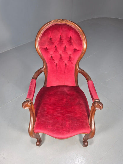 Vintage Fauteuil Chair Red Buttoned Velour Mahogany Antique 1900s  EB8440 VCAR