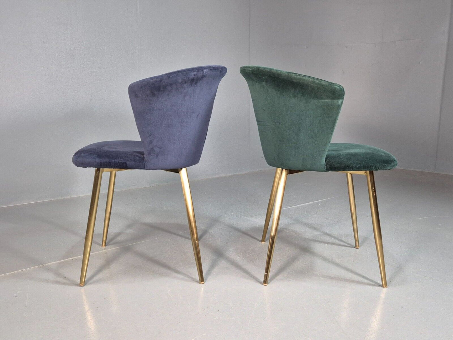 2 Vintage Cocktail Chairs Blue Green Velvet Brass Legs Retro EB8177 VCLO