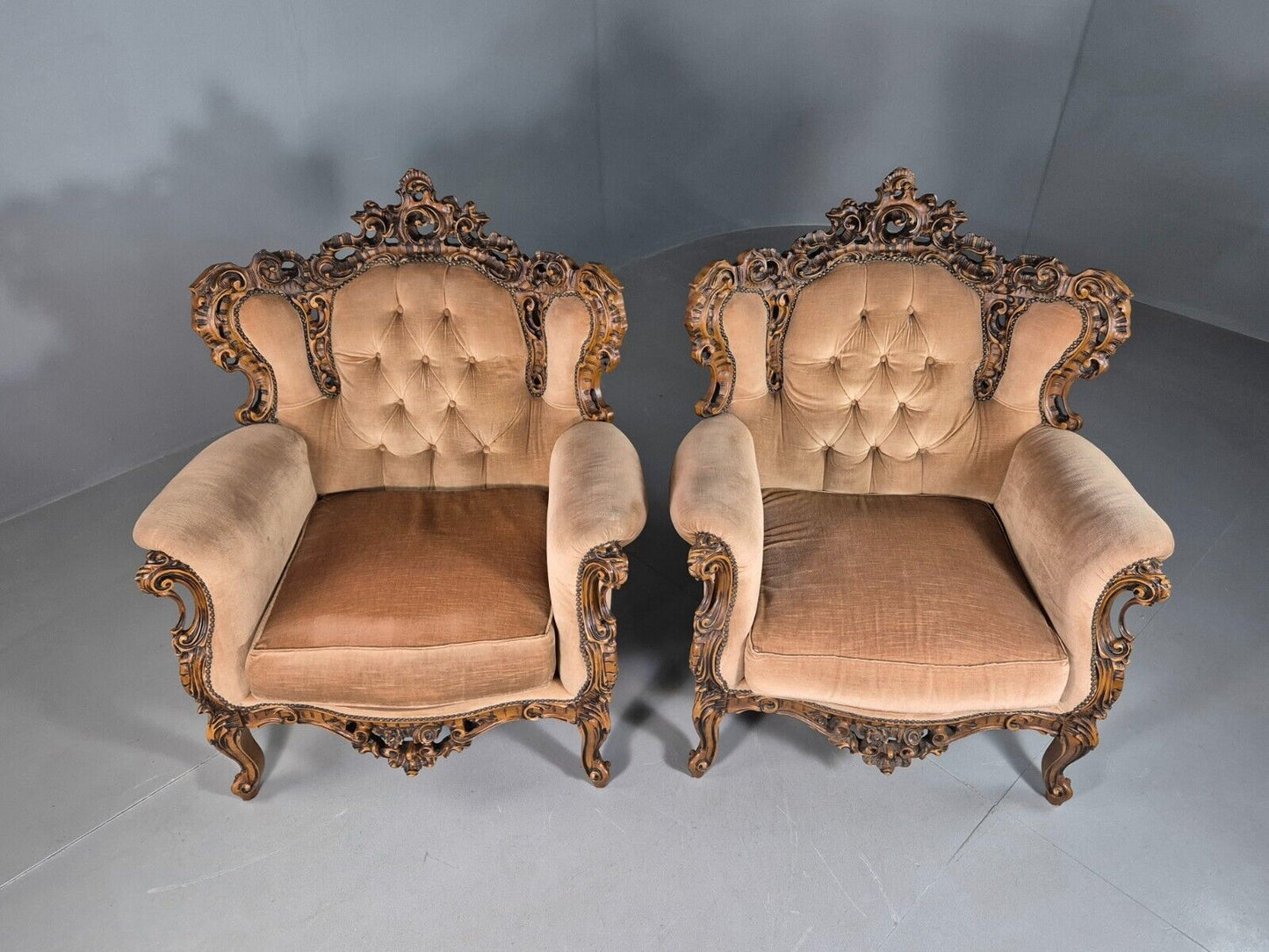 EB7112 2 Vintage French Style Rococo Chairs  Yellow Green 1970s Retro Repo VCAR