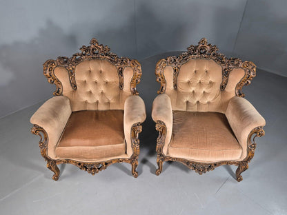 EB7112 2 Vintage French Style Rococo Chairs  Yellow Green 1970s Retro Repo VCAR