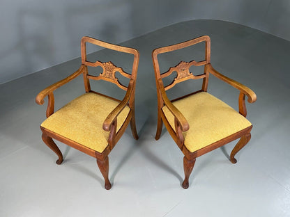 EB6953 2 Vintage Danish Elbow Chairs Oak Gold Upholstery Antique VCAR