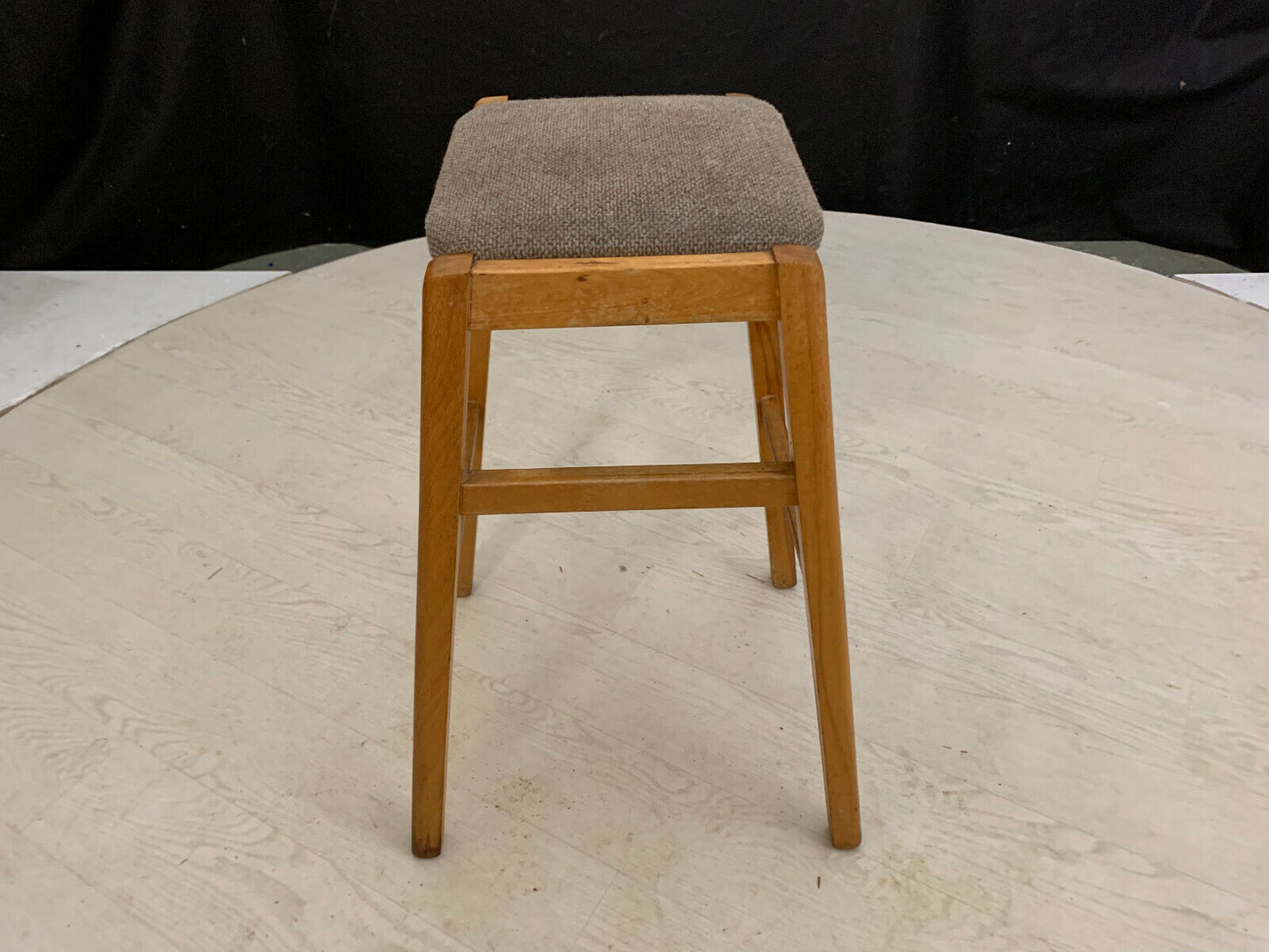 EB2360 Beech Stool with Beige Wool Seat Cushion Vintage Kitchen Dining Bar MDIN