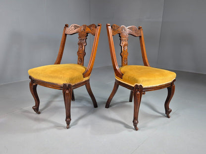 2 Vintage Dining Chairs Mustard Cabriole Leg Empire Style Antique EB7604 VCAR