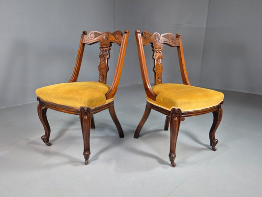 2 Vintage Dining Chairs Mustard Cabriole Leg Empire Style Antique EB7604 VCAR