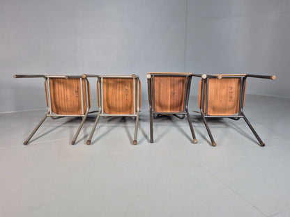 4 Danish Stacking Chairs Harlequin Set Teak Steel Mid Century Retro EB8334 MSTA