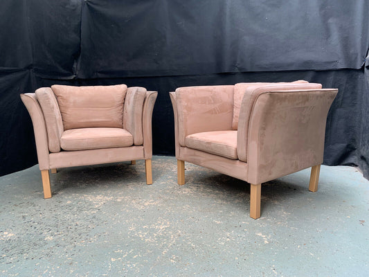 EB1742 2 Danish Durup  Beige Faux Suede Chairs Mid Century Vintage Retro MNOR