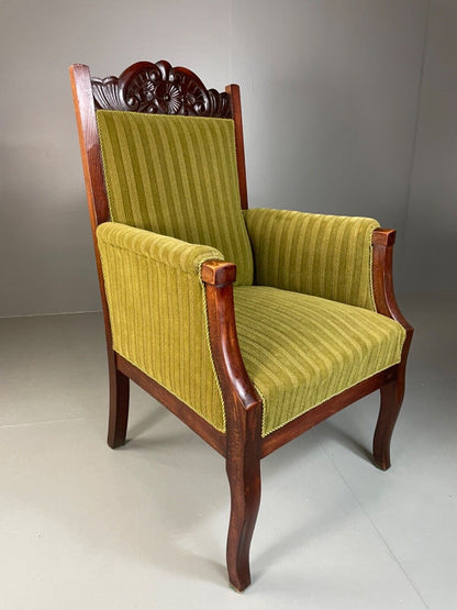 EB4587 Vintage Danish Antique Lounge Chair, Empire, Throne, Mahogany, Green VCAR