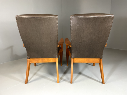 EB6264 2 Parker Knoll PK988/1023 Lounge Chairs, Beech, Vinyl, MCM, Retro, MNOR