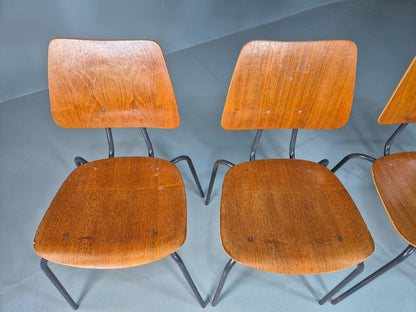 4 Vintage Danish Stacking Chairs Teak Plywood Steel Frame 1960 Retro EB8366 MSTA