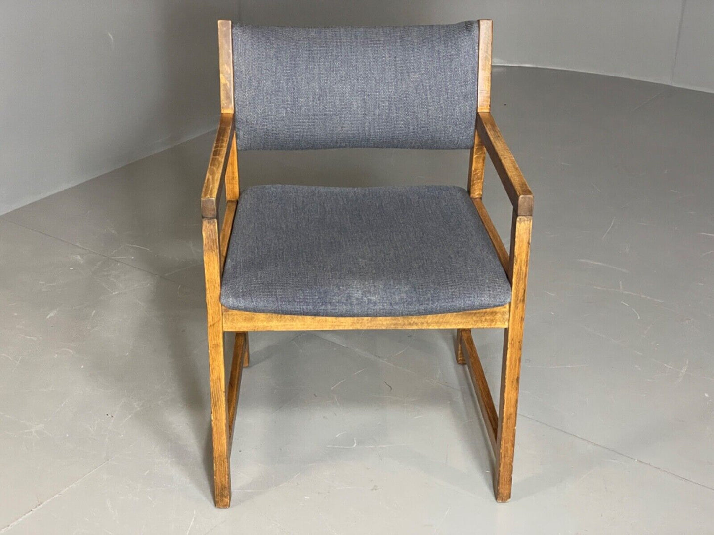 EB6148 Vintage Elbow Chair by Slagelse Oak Blue Cotton Danish Lounge MDIN