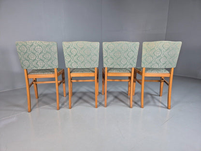 4 Vintage Dining Chairs Green Embossed Vinyl Beech Frame 1960s Retro EB7868 MDIN