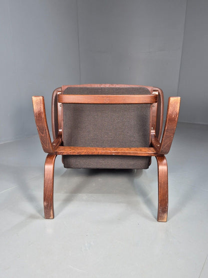 Vintage Danish Lounge Chair Brown Leather Bentwood Frame 1970s Retro EB8633 MBEN