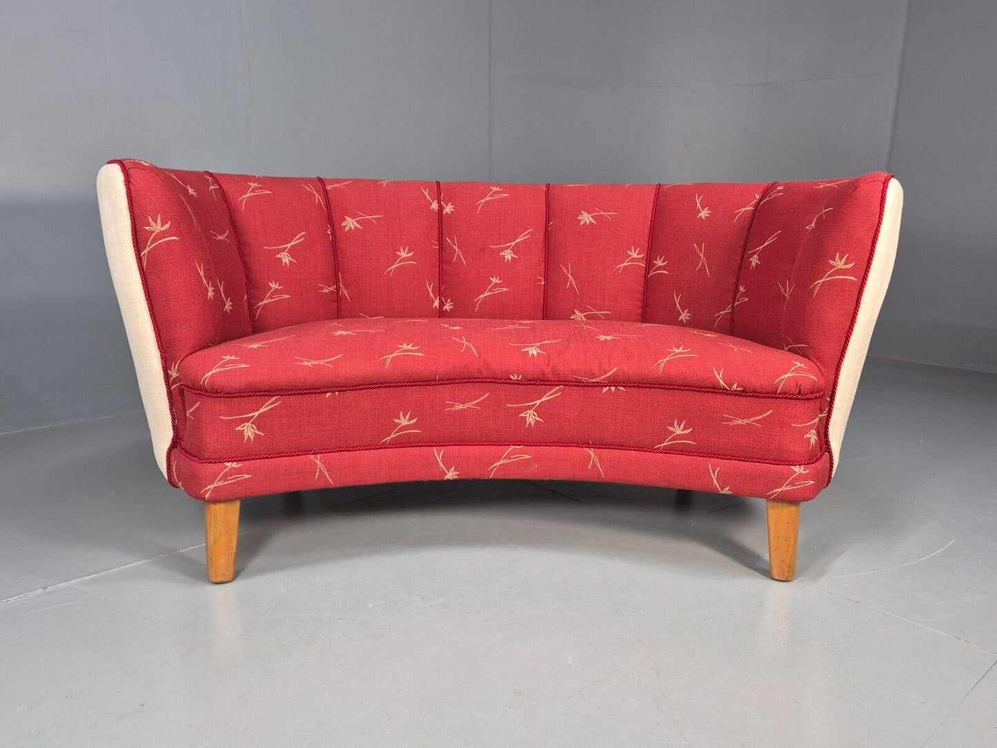 Vintage Danish Banana sofa Red and Cream Shell back Deco 1930s Retro EB8297 V2SS