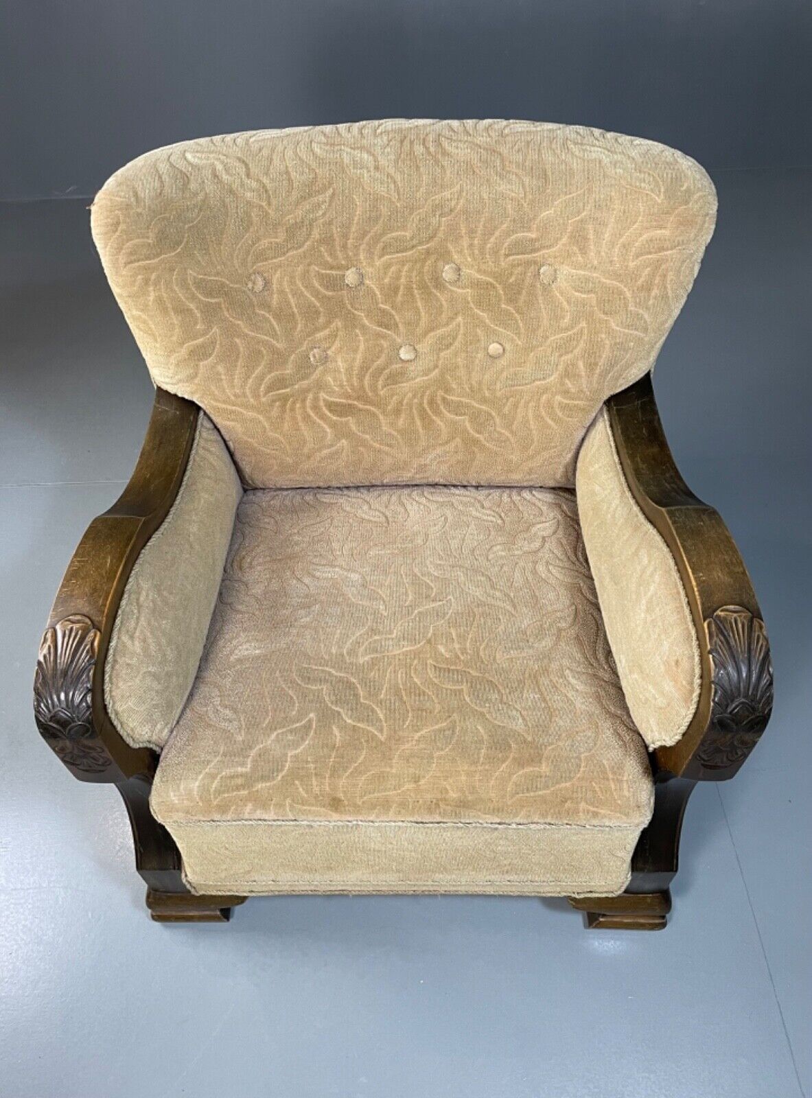 EB4557 Danish Mid Century Deco Style Oak & Cream Fabric Armchair, Retro VCAR