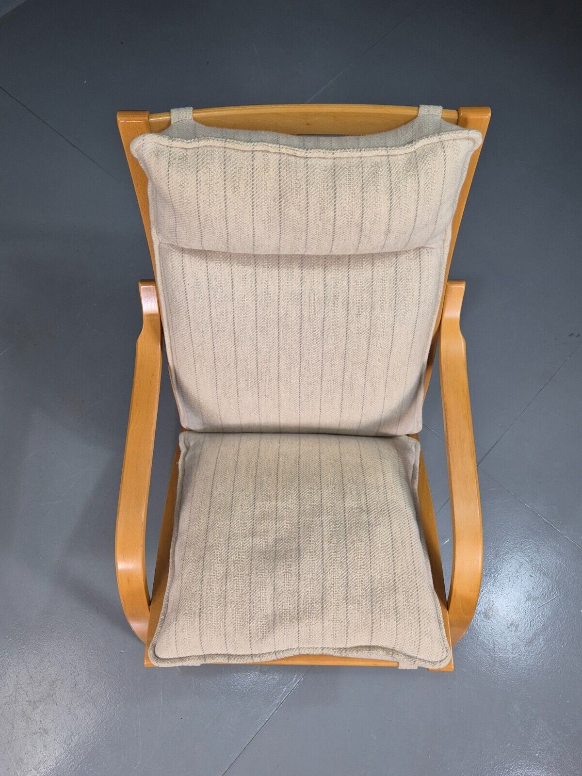 Vintage Danish Lounge Chair Cream Wool Bentwood Frame 1980 Retro MCM EB7489 MBEN