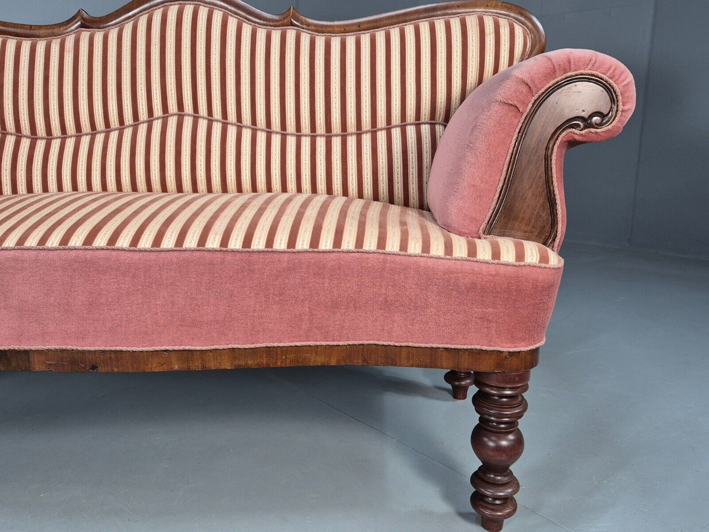 Vintage Danish 2 Sea Sofa Pink Mahogany Camel Back 1900s Antique EB8017 V2SS