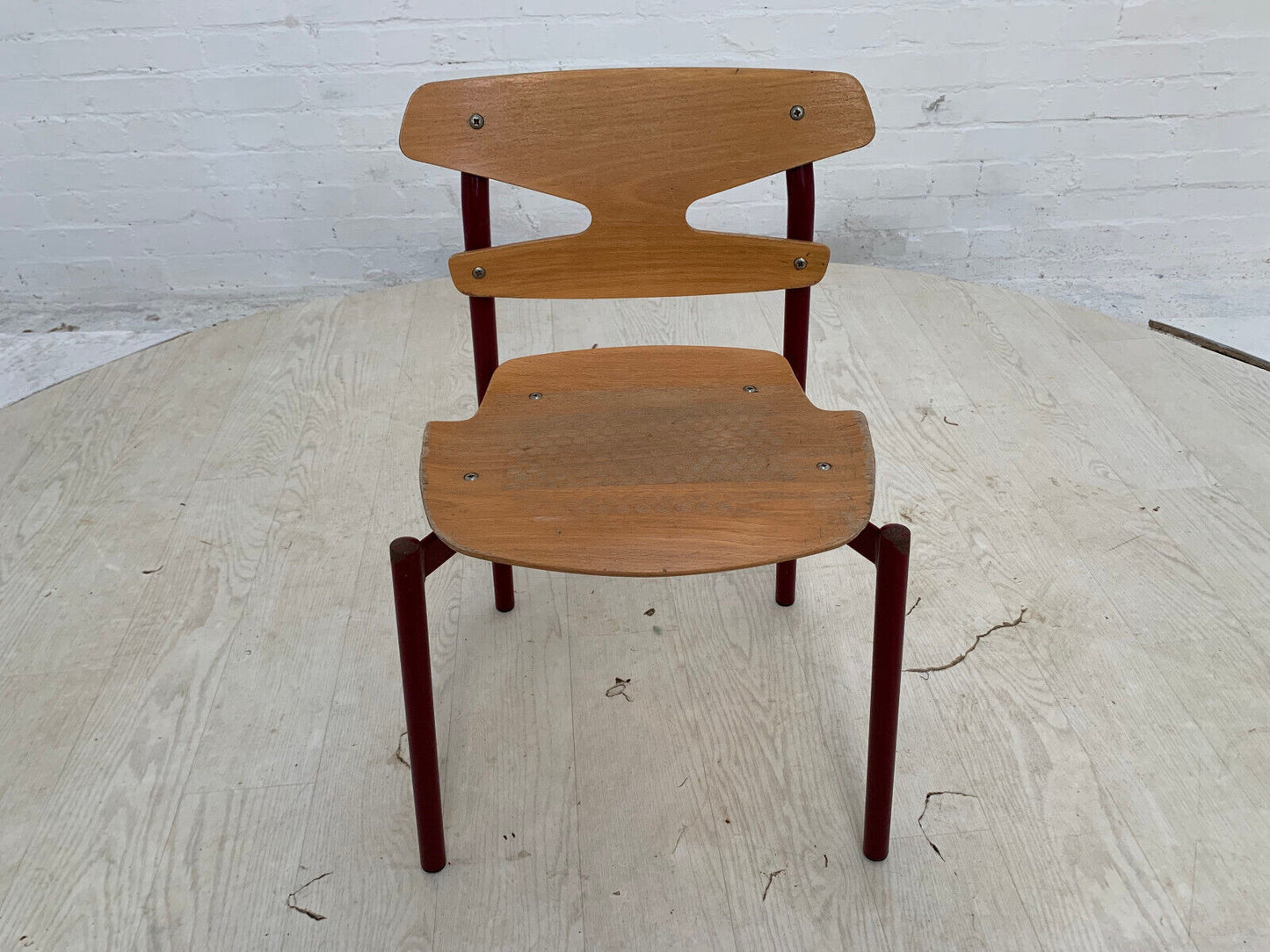 EB3637 Single Randers Beech & Burgundy Steel Childrens Stacking Chair MSTA