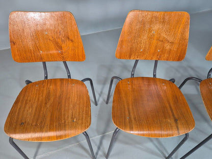 6 Vintage Danish Stacking Chairs Teak Plywood Steel Frame 1960 Retro EB8370 MSTA