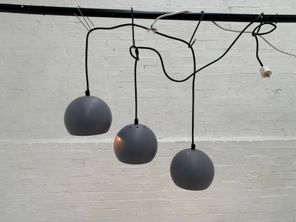 EB3456 Set of Three Small Danish Grey Steel Ball Pendant Ceiling Lamps LCLC