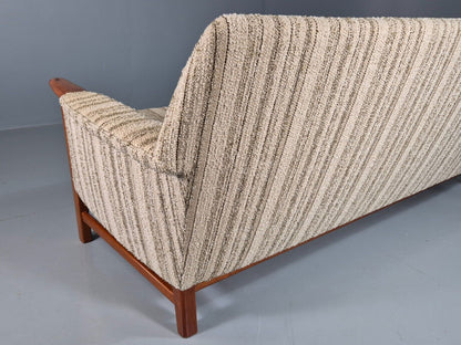 EB7569 Vintage Swedish 3 Seat Sofa Cream Wool Teak Paws Retro MCM 1960s M3SS