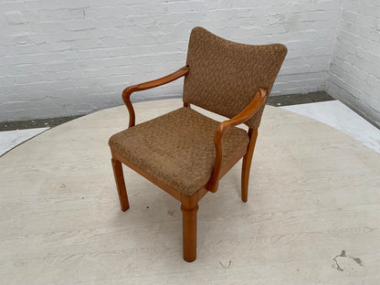 EB3102 Danish Beech Elbow Chair with Brown Patterned Fabric Vintage MDIN