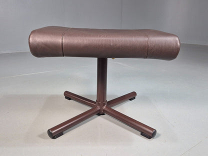 Vintage Danish Footstool Brown Leather Steel Frame 1980s Retro EB7885 MFOO