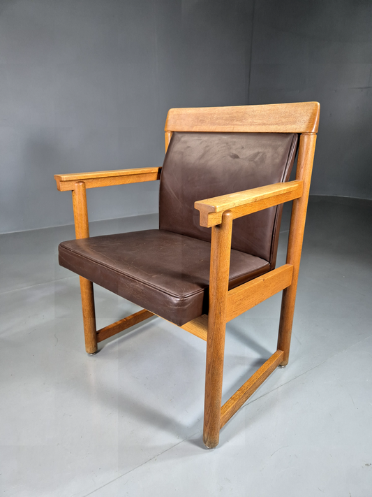 Vintage Swedish Armchair Brown Leather Oak Frame Retro MCM EB7070 MNOR