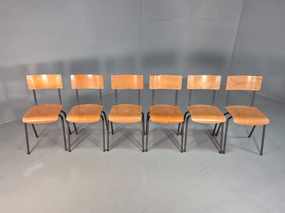 6 Vintage Danish Stacking Chairs bent Ply and Steel 1970s Retro MCM EB7871 MDIN