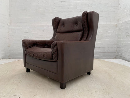 EB3191 Danish Brown Leather Winged-Back Arm Chair Mid-Century Modern Lounge MNOR