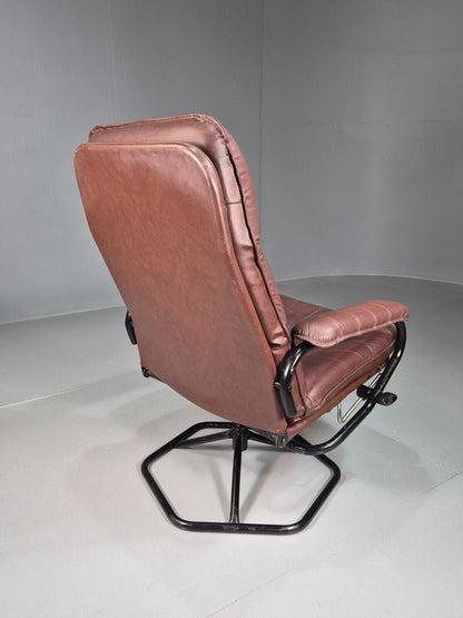 Vintage Danish Swivel Recline Chair Leather and Vinyl 1980s Retro EB7812 MSWI