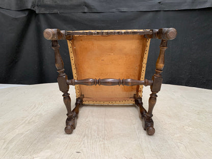 EB2915 Danish Carved, Studded Oak Dining Chair with Tan Vinyl Vintage VDIN