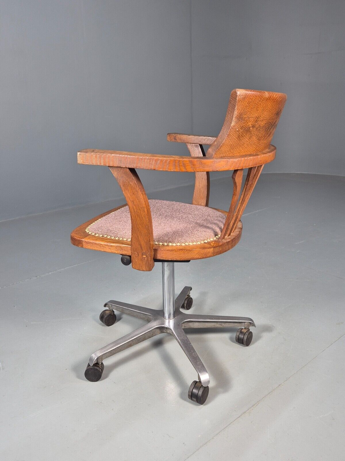 Vintage Office Chair Oak Polished Alloy 1950s EB8748 VWOO