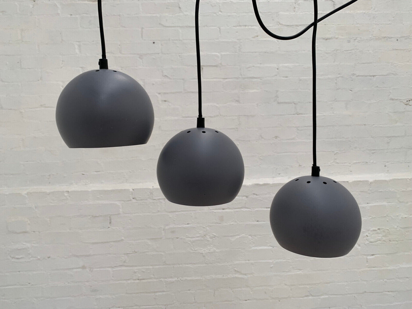 EB3456 Set of Three Small Danish Grey Steel Ball Pendant Ceiling Lamps LCLC