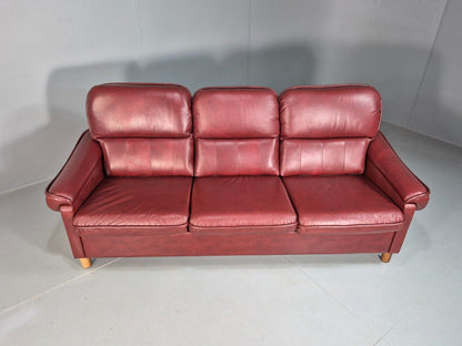 Vintage Danish 3 Seat Sofa Red Leather 1980s Retro MCM EB7619 M3SS