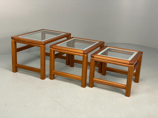 Vintage Teak And Glass Nesting Tables Retro 1980s EB8407 MWOO