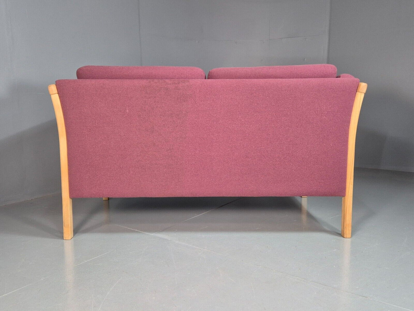 Vintage Danish 2 Seat Sofa Pink Wool Beech Frame Stouby Retro MCM EB7635 M2SS