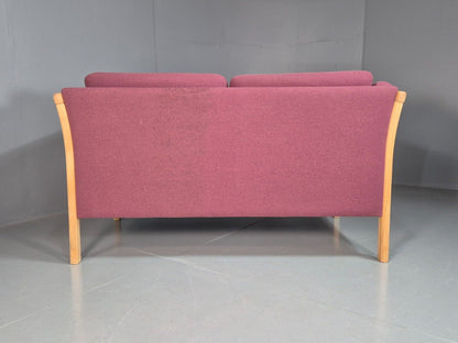 Vintage Danish 2 Seat Sofa Pink Wool Beech Frame Stouby Retro MCM EB7635 M2SS