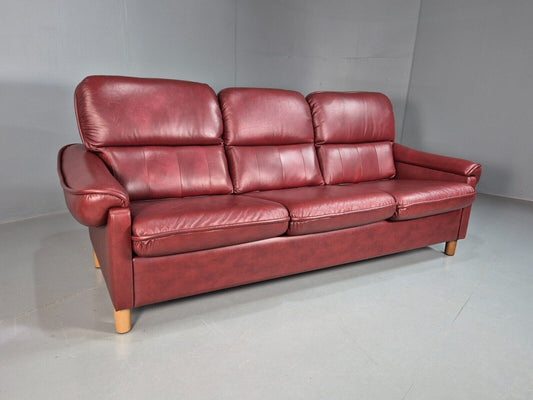 Vintage Danish 3 Seat Sofa Red Leather 1980s Retro MCM EB7619 M3SS