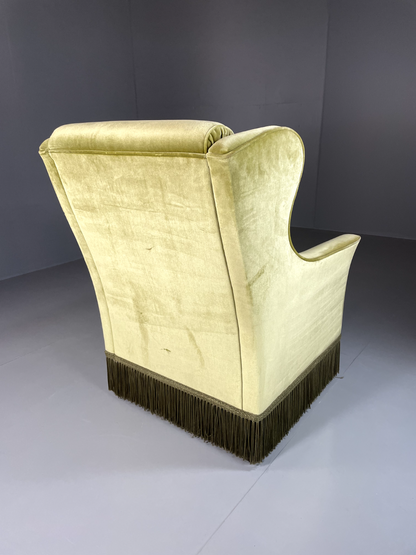 EB5513 Danish Antique Velour High Wing Back Armchair, Retro, Vintage VCLO