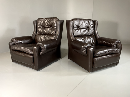 EB5688 2 Vintage Danish Style Wingback Leather Lounge Chairs, 1970s, Retro. VLEA