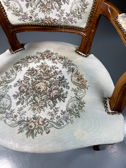 EB5580 Vintage Danish Louis Style Fauteuil Chair, Embroidered Upholstery, VCLO