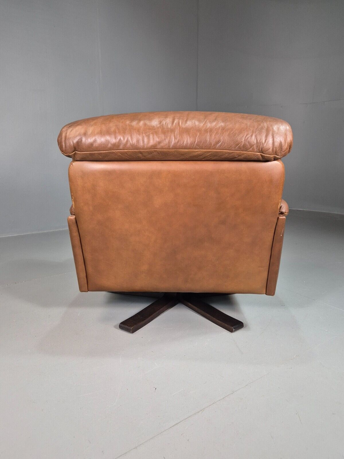 Vintage Danish Swivel Lounge Chair Brown Leather 1979s Retro MCM  EB7442 MSWI